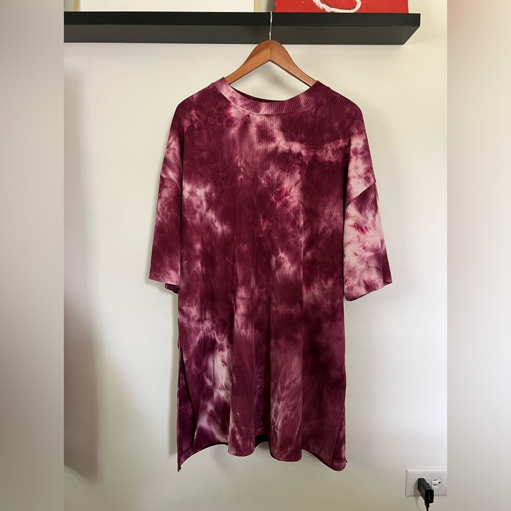Dressed in Lala ribbed playsuit set cabernet tie dye XL